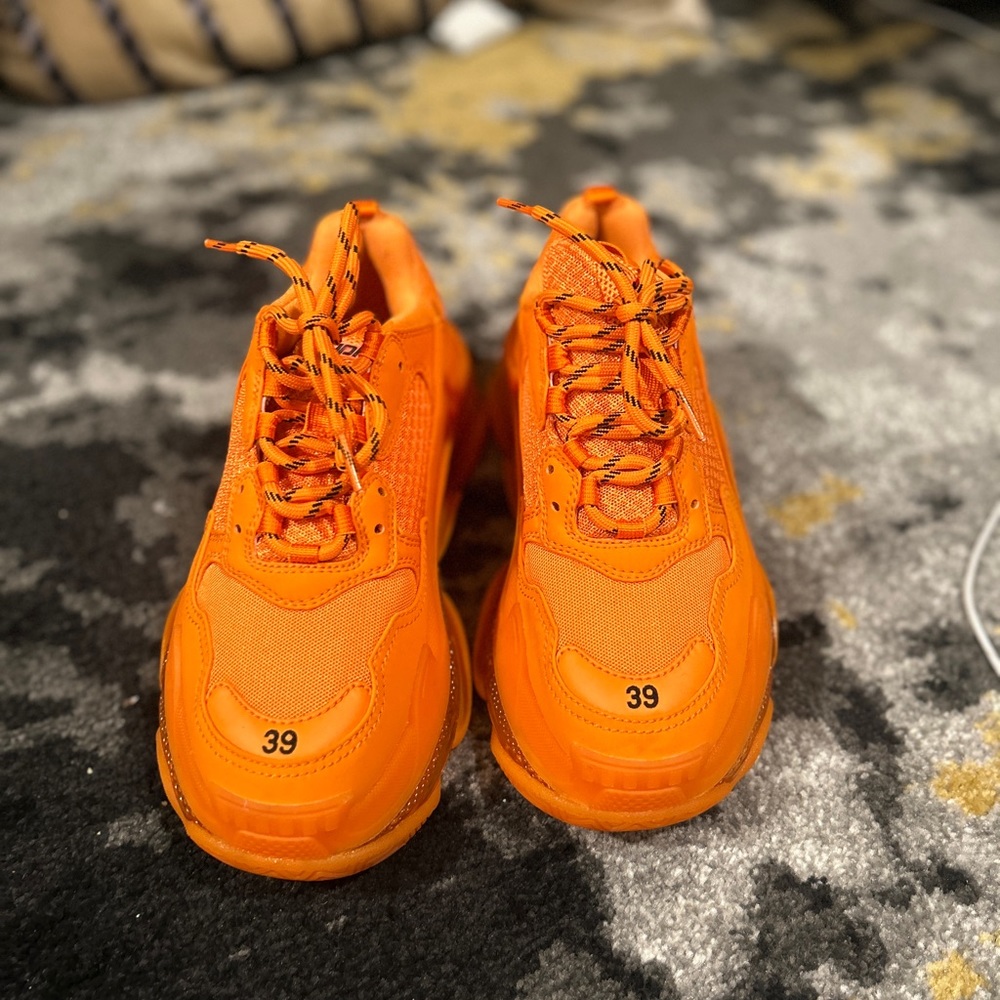 Orange balenciaga triple s sneaker